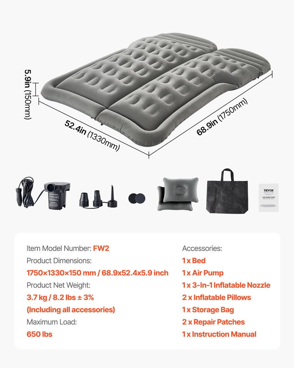 Car Air Mattress, Inflatable Car Camping Mattress, Flocking Thickened