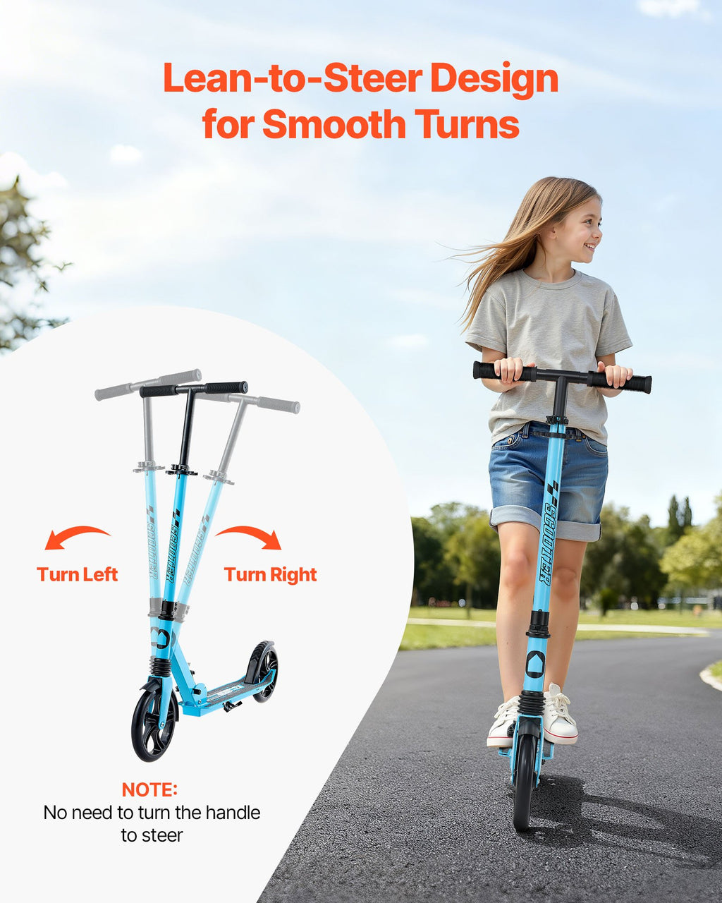 Sparkcykel för barn från 8 år, tonåringar och vuxna, 2-hjulig sparkcykel