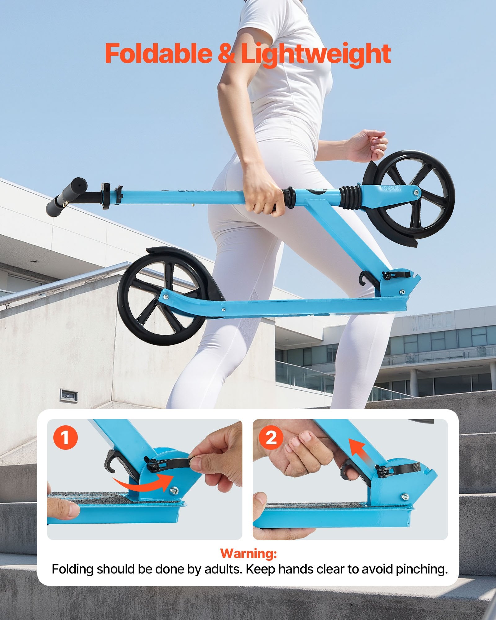 Sparkcykel för barn från 8 år, tonåringar och vuxna, 2-hjulig sparkcykel