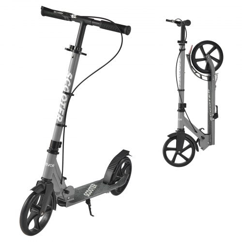 Sparkcykel för barn från 8 år, tonåringar och vuxna, 2-hjulig sparkcykel med justerbart styre, brett halkfritt däck, hopfällbar lättviktsram för pojkar och flickor upp till 99,8 kg, grå