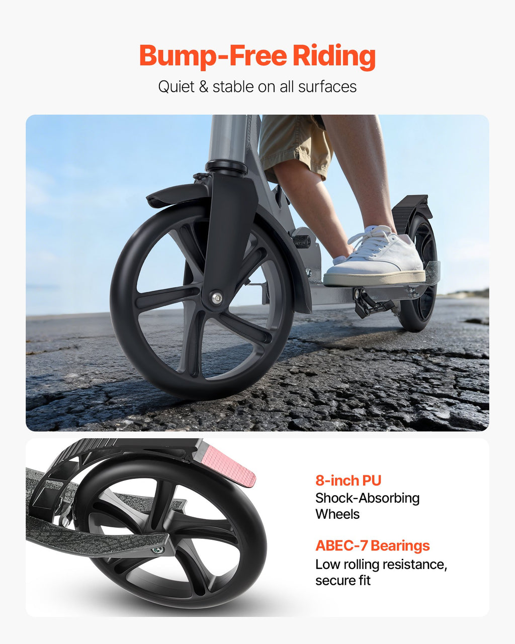 Sparkcykel för barn från 8 år, tonåringar och vuxna, 2-hjulig sparkcykel med justerbart styre, brett halkfritt däck, hopfällbar lättviktsram för pojkar och flickor upp till 99,8 kg, grå