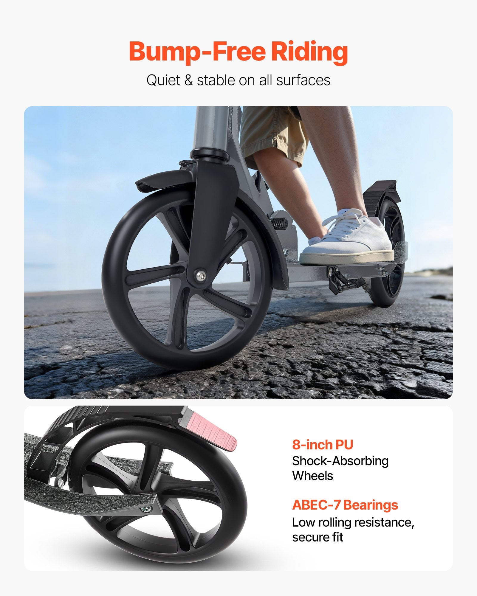 Sparkcykel för barn från 8 år, tonåringar och vuxna, 2-hjulig sparkcykel med justerbart styre, brett halkfritt däck, hopfällbar lättviktsram för pojkar och flickor upp till 99,8 kg, grå
