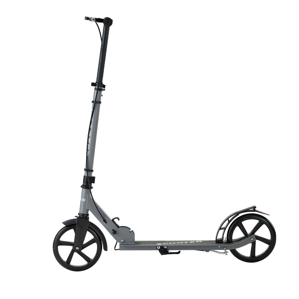 Sparkcykel för barn från 8 år, tonåringar och vuxna, 2-hjulig sparkcykel med justerbart styre, brett halkfritt däck, hopfällbar lättviktsram för pojkar och flickor upp till 99,8 kg, grå