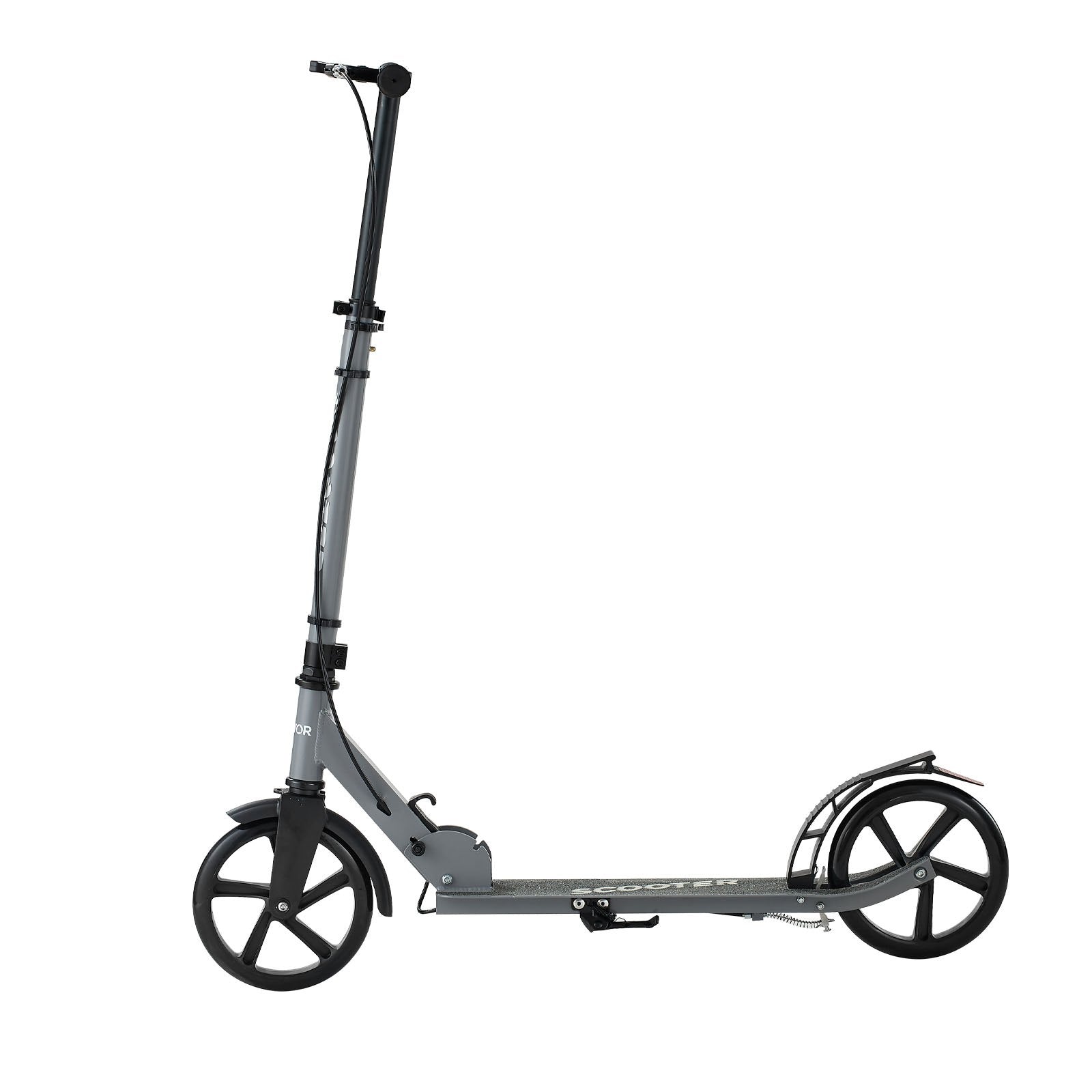 Sparkcykel för barn från 8 år, tonåringar och vuxna, 2-hjulig sparkcykel med justerbart styre, brett halkfritt däck, hopfällbar lättviktsram för pojkar och flickor upp till 99,8 kg, grå