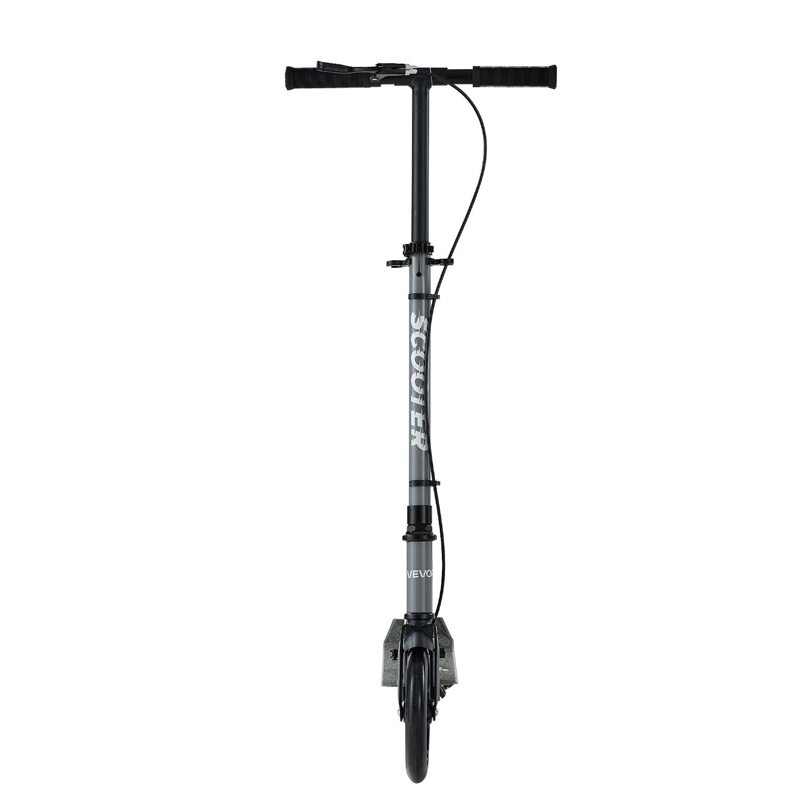 Sparkcykel för barn från 8 år, tonåringar och vuxna, 2-hjulig sparkcykel med justerbart styre, brett halkfritt däck, hopfällbar lättviktsram för pojkar och flickor upp till 99,8 kg, grå