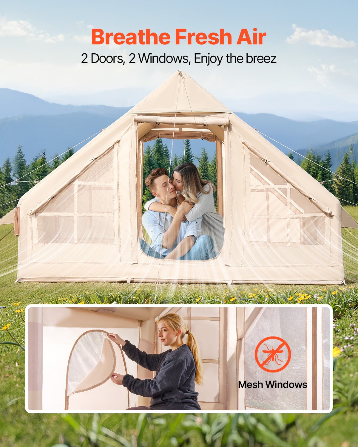 Inflatable Tents for Camping, 3-5 Person Easy Setup Blow up Tent with