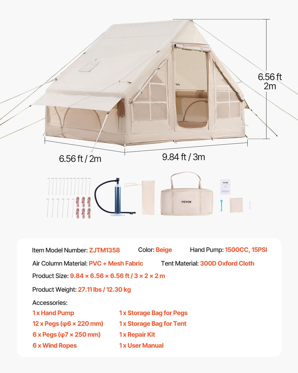 Inflatable Tents for Camping, 3-5 Person Easy Setup Blow up Tent with