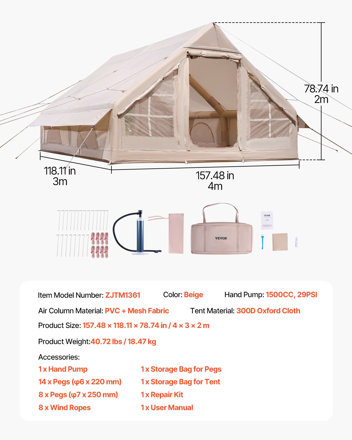 Inflatable Tents for Camping, 5-8 Person Easy Setup Blow up Tent with