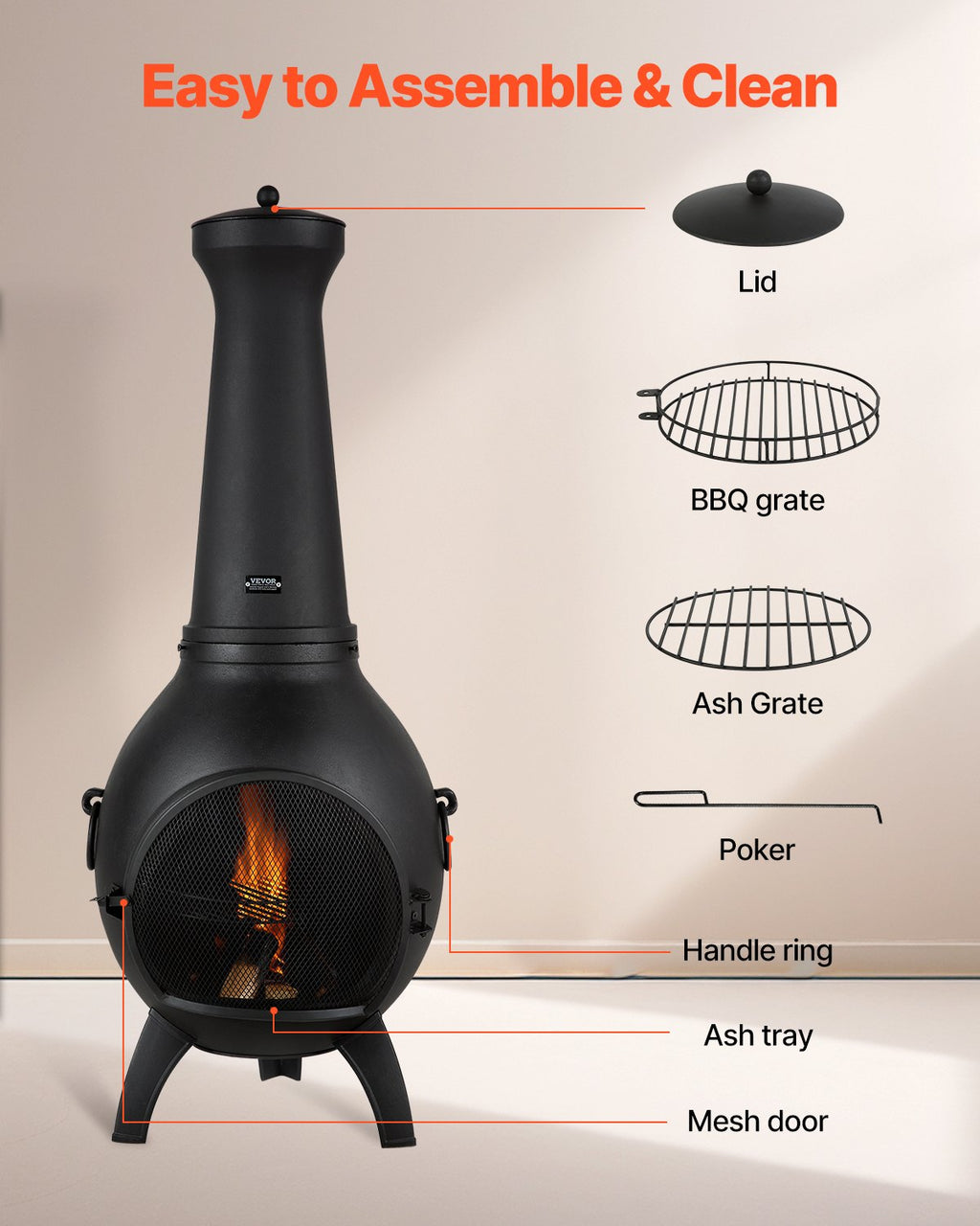 Chiminea, 40 cm vedeldad eldstad för utomhusbruk, sfärisk öppen spis