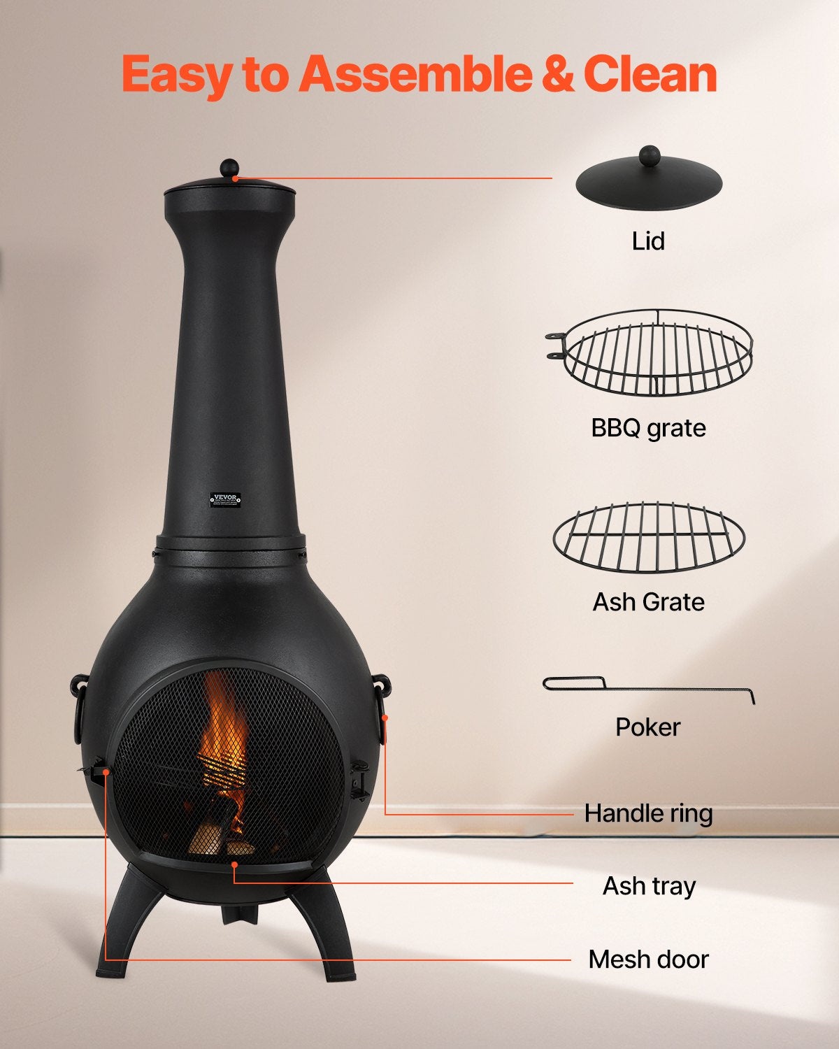 Chiminea, 40 cm vedeldad eldstad för utomhusbruk, sfärisk öppen spis