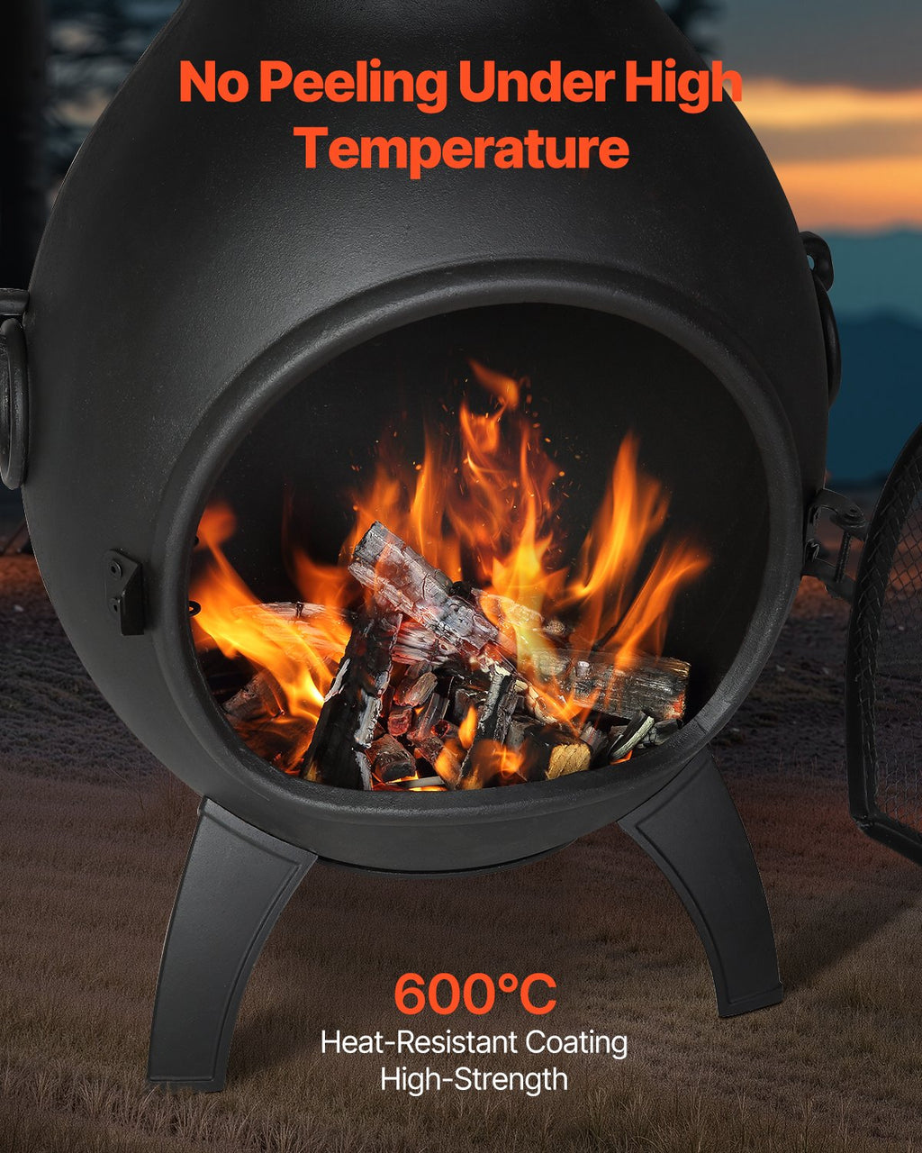 Chiminea, 40 cm vedeldad eldstad för utomhusbruk, sfärisk öppen spis