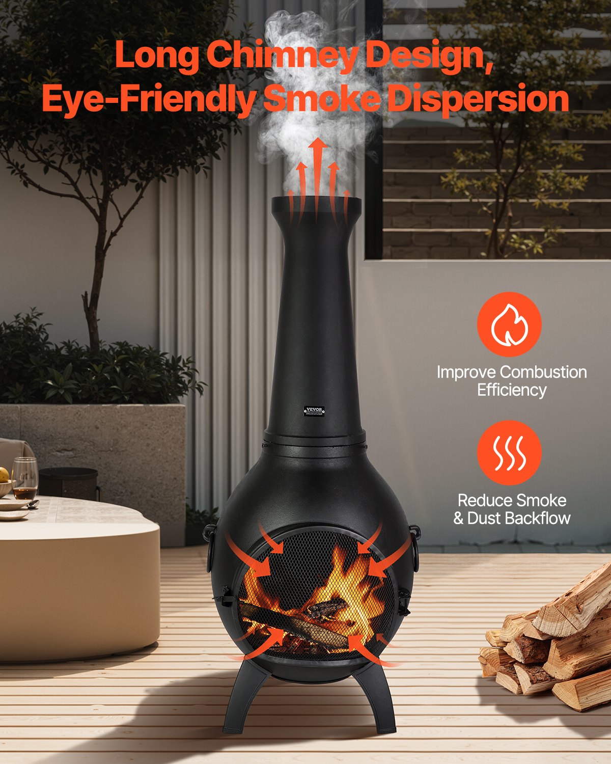 Chiminea, 40 cm vedeldad eldstad för utomhusbruk, sfärisk öppen spis