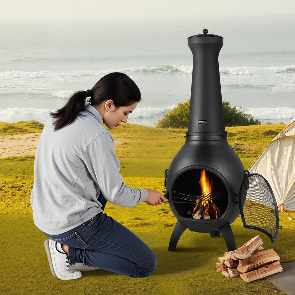 Chiminea, 40 cm vedeldad eldstad för utomhusbruk, sfärisk öppen spis