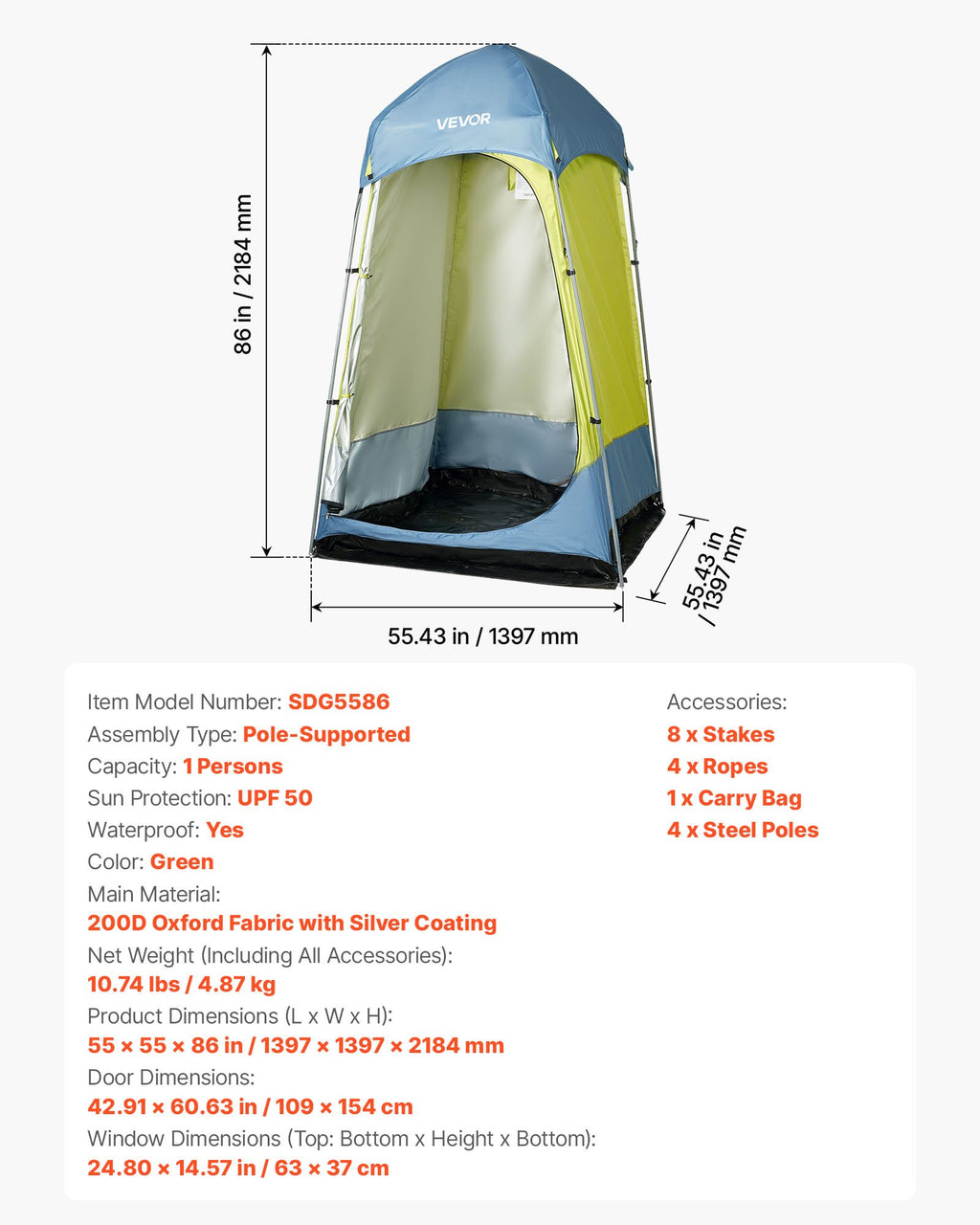 Camping Shower Tent, 1 Room, Portable Privacy Tent Changing Room with