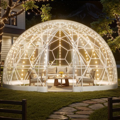 Garden Dome Igloo, 4,5 x 2,7 m utomhus genomskinligt bubbeltält för 4-7 personer  väderbeständigt geodesiskt kupolväxthus med fönster, PVC-iglotält för uteplatser, camping, fest, bröllop