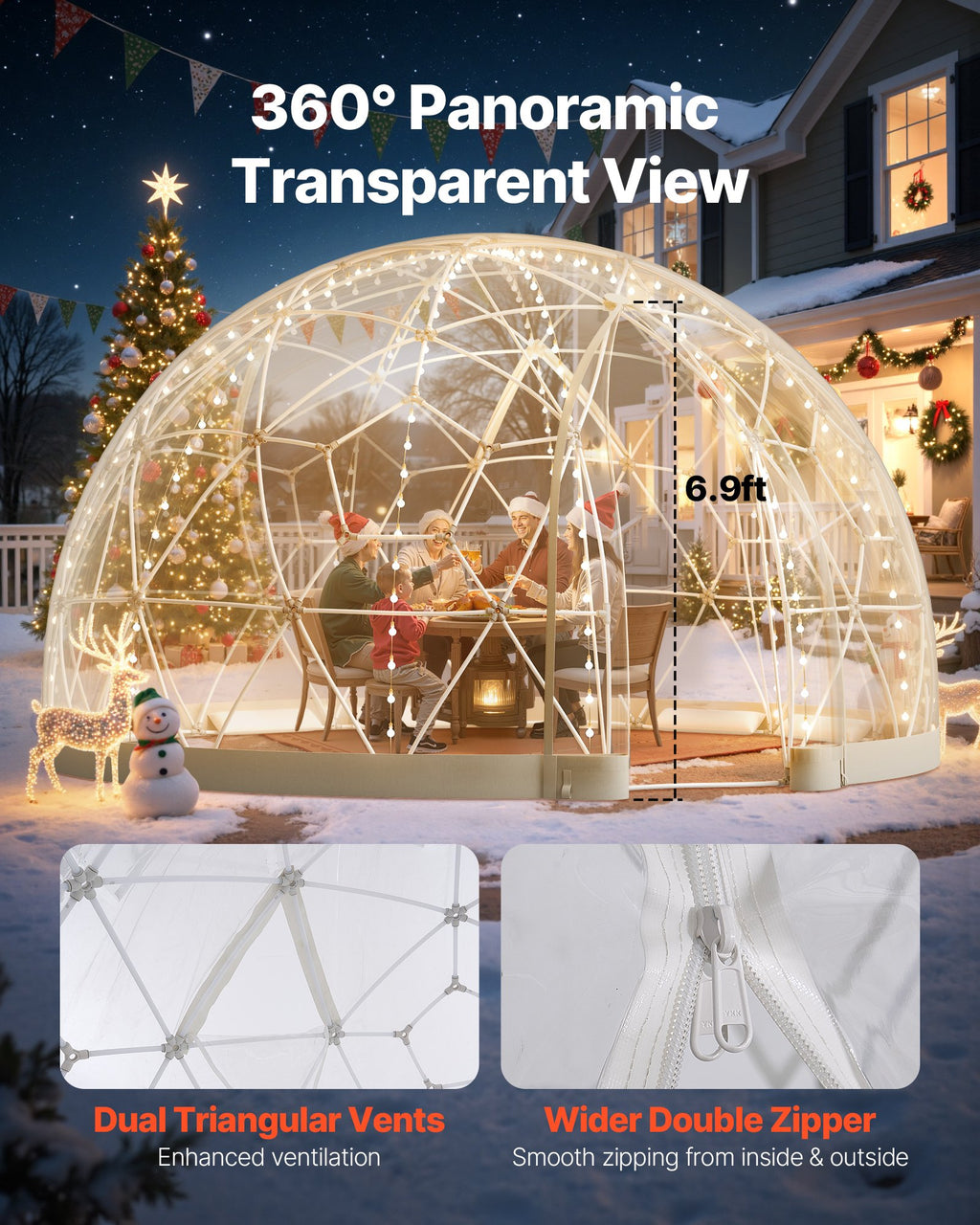 Garden Dome Igloo, 4,5 x 2,7 m utomhus genomskinligt bubbeltält för 4-7 personer  väderbeständigt geodesiskt kupolväxthus med fönster, PVC-iglotält för uteplatser, camping, fest, bröllop
