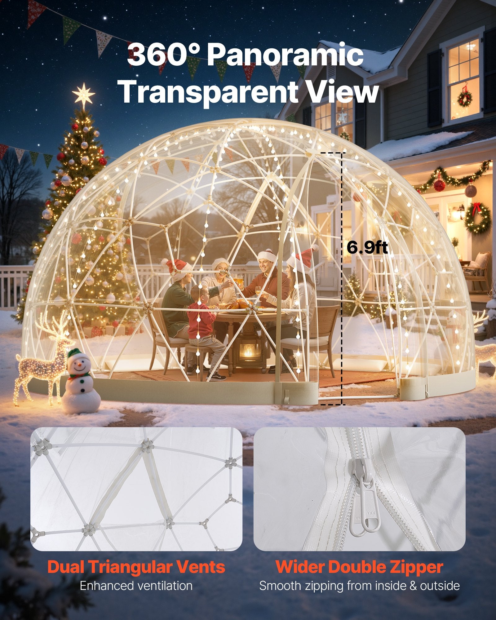 Garden Dome Igloo, 4,5 x 2,7 m utomhus genomskinligt bubbeltält för 4-7 personer  väderbeständigt geodesiskt kupolväxthus med fönster, PVC-iglotält för uteplatser, camping, fest, bröllop