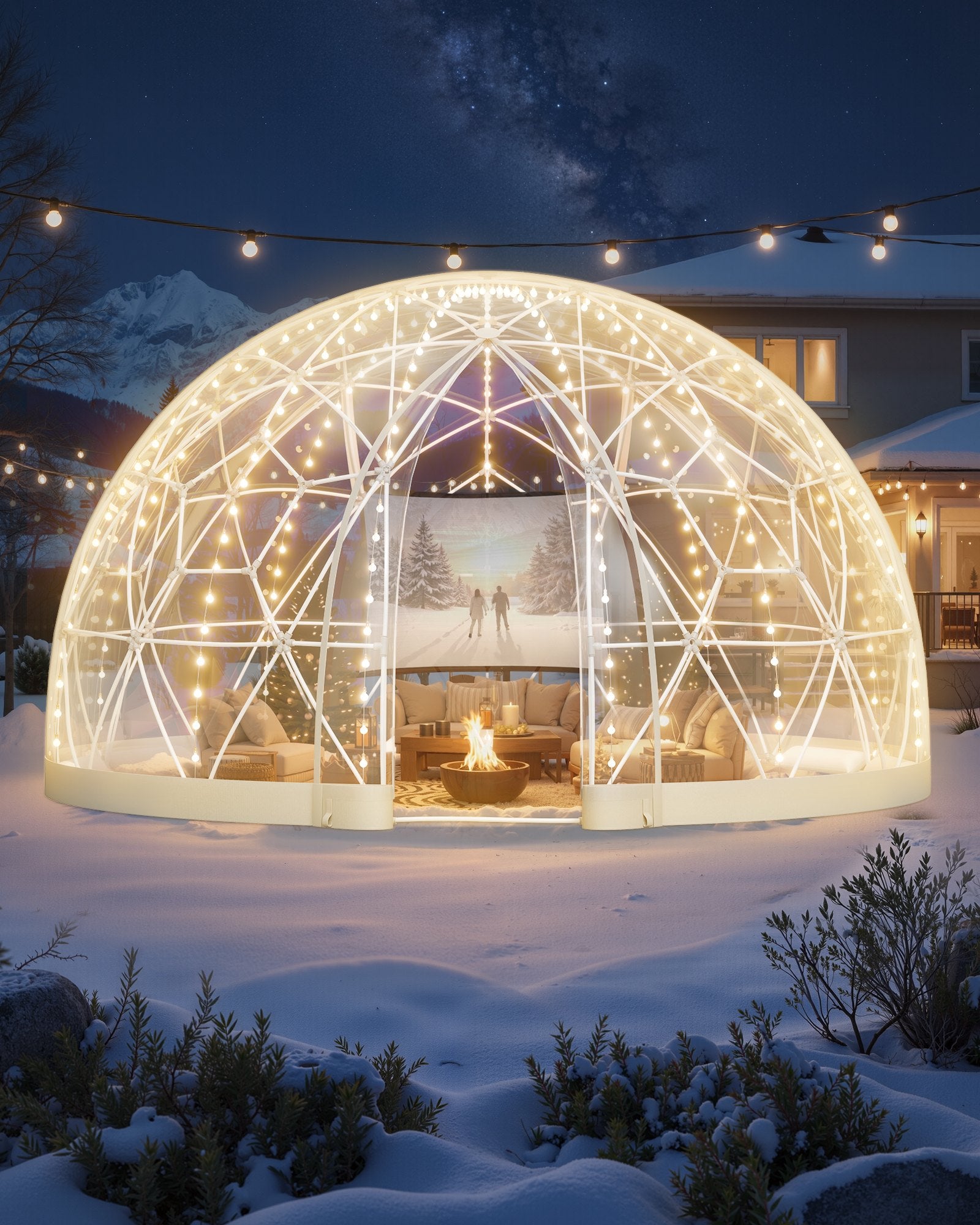 Garden Dome Igloo, 4,5 x 2,7 m utomhus genomskinligt bubbeltält för 4-7 personer  väderbeständigt geodesiskt kupolväxthus med fönster, PVC-iglotält för uteplatser, camping, fest, bröllop