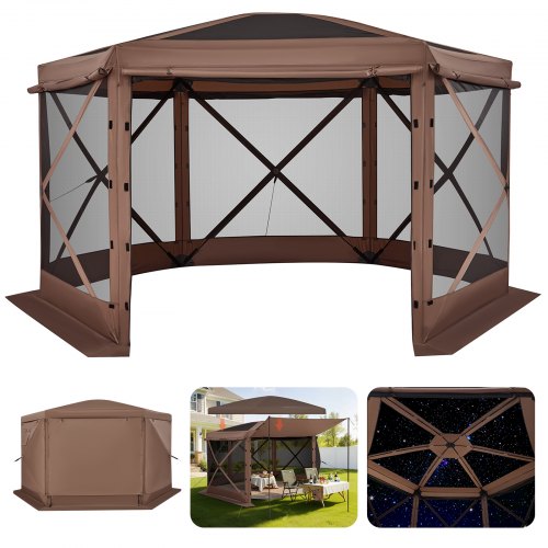 Pop up Gazebo Screen Tent, 3.6 x 3.6 m Large 6-Sided Camping Canopy