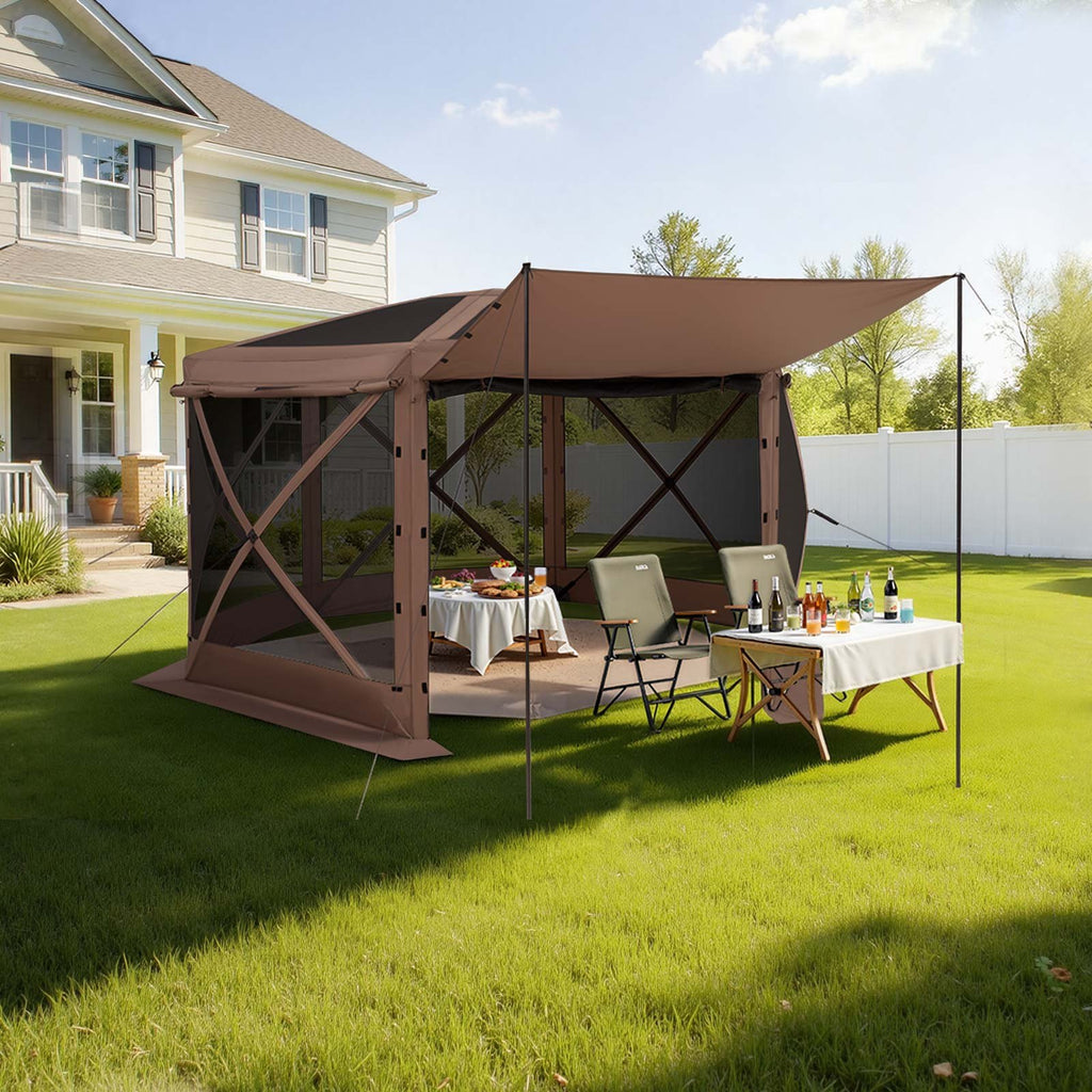 Pop up Gazebo Screen Tent, 3.6 x 3.6 m Large 6-Sided Camping Canopy