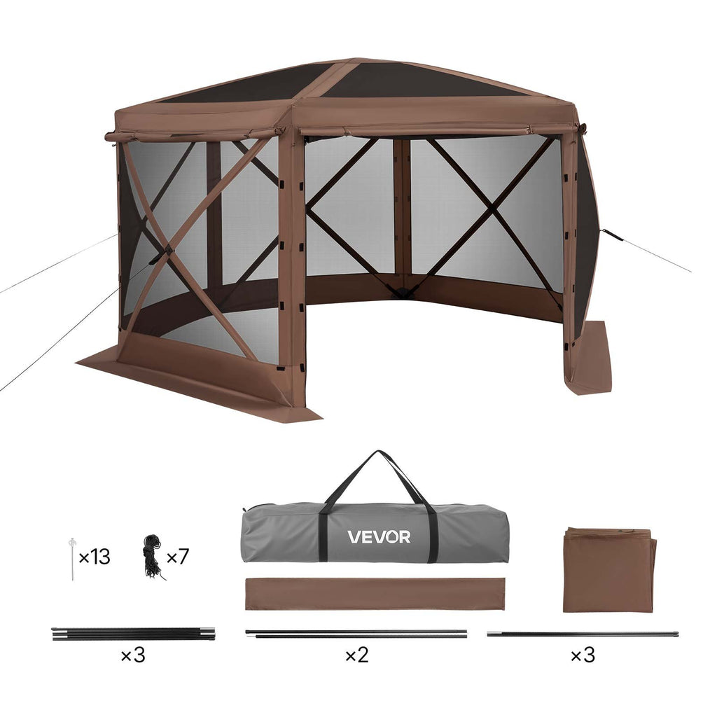 Pop up Gazebo Screen Tent, 3.6 x 3.6 m Large 6-Sided Camping Canopy