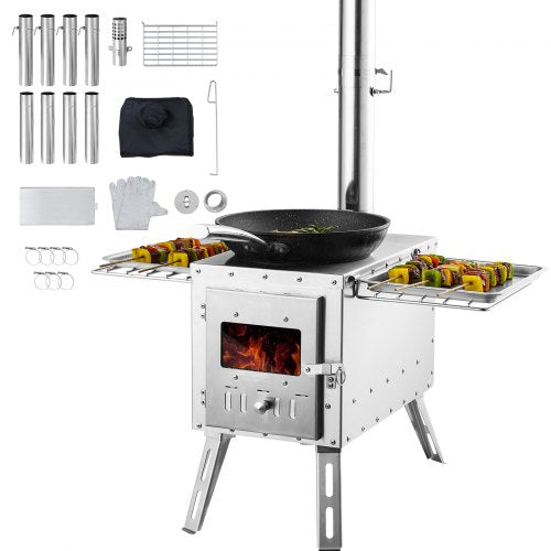 Wood Stove, 218.44 cm, Stainless Steel Camping Tent Stove, Portable