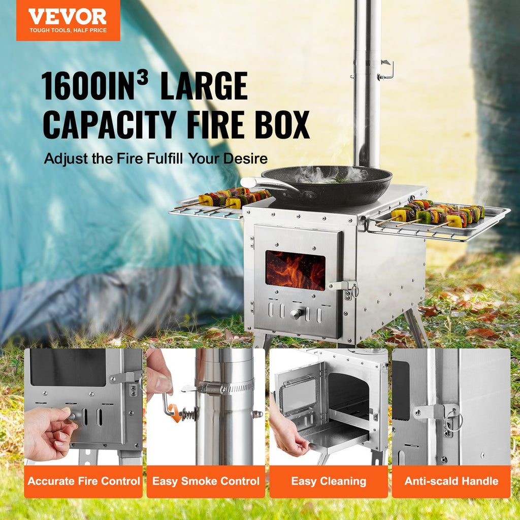 Wood Stove, 218.44 cm, Stainless Steel Camping Tent Stove, Portable