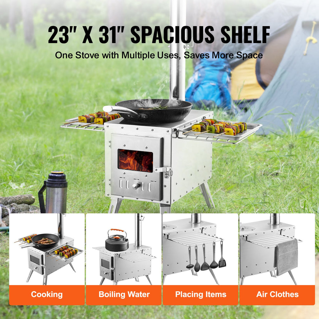 Wood Stove, 218.44 cm, Stainless Steel Camping Tent Stove, Portable